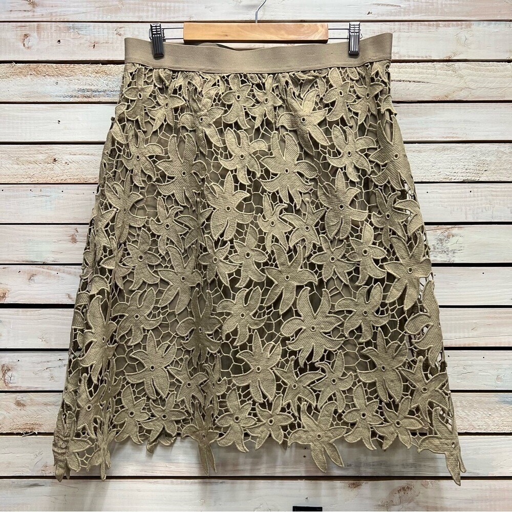 GNW Khaki Floral Lace Skirt Boho Chic Festival Garden Party cottagecore Size L - Picture 3 of 7